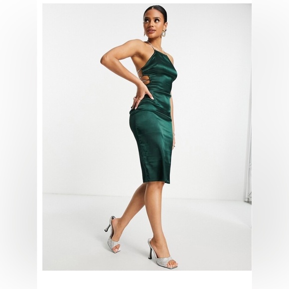 Simmi Satin Open Back Embellished Strap Midi Dress - Picture 3 of 5